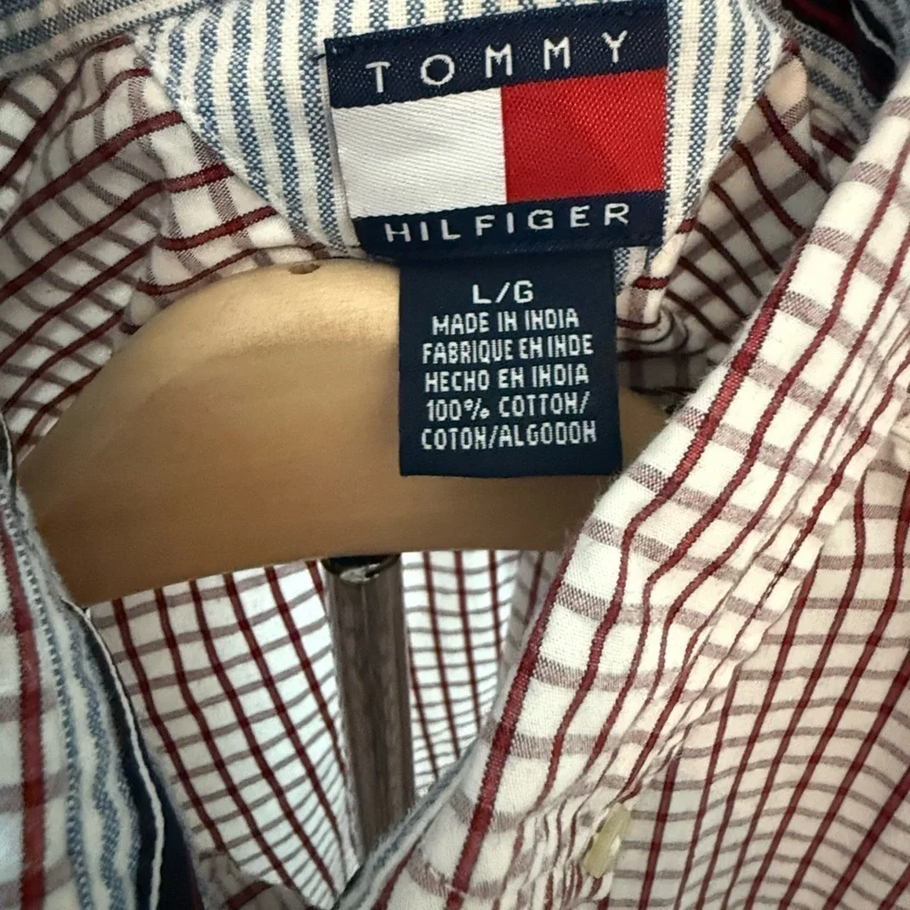Boys‎ Large Red Plaid Tommy Hilfiger Button-Up Short Sleeve Shirt (kids)